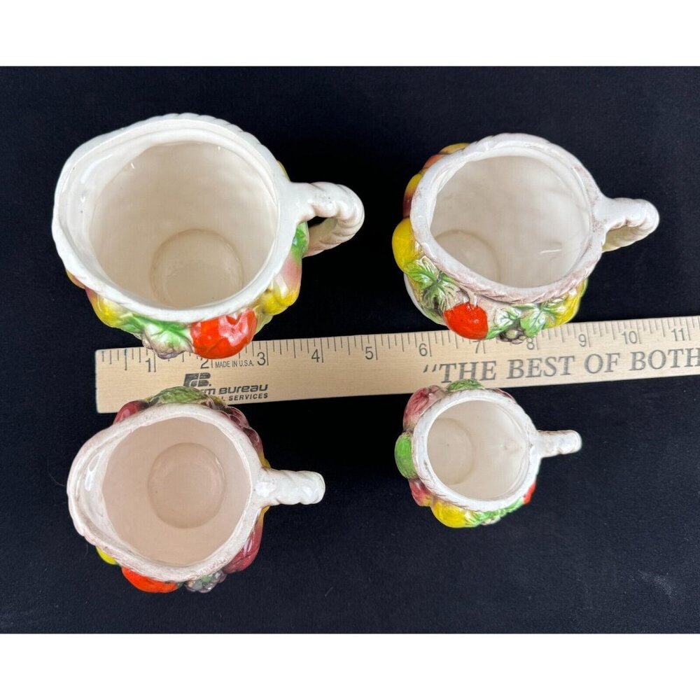 Vintage Ceramic Fruit-Themed Measuring Cup Set Hand-Painted Japan Basket Weave - Picture 9 of 10